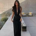 Elegant Backless Long Dress Sexy Women's Deep V Ruched Split Curvy Maxi Dresses Evening Party Beach Pool Summer Pink Yellow New