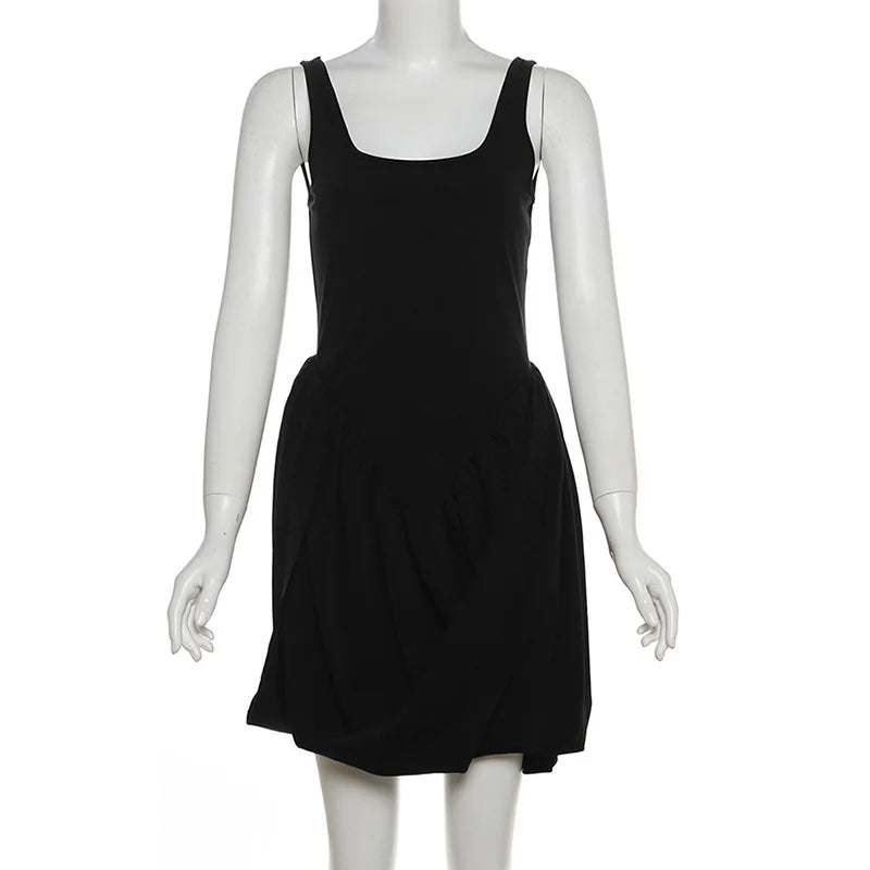Irregular Plunge Square Collar Suspender Dress For Women Solid Color Sleeveless Backless Summer Clubs Party Ruched Dress