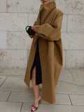 Solid Stand Collar Full Sleeve Oversized Windbreaker Women Single Breasted Lace Up Long Trench Coat Lady Autumn Casual Jacket