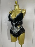 2026 New Sexy Nightclub Bar DJ Performance Dancer Stage Costume Sparkly Rhinestones Feathers Tassels Mesh See Through Bodysuits