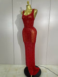 Women Luxury Sparkle Diamonds Mesh See Through Maxi Dress Evening Party Birthday Wedding Guest Gown NightClub Bar Stage Costumes