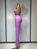 Women Sexy Bandage Crop Top Pant Set Evening Party Club Luxury Birthday High Street Fashion Elegant Luxury Birthday Outfit