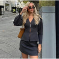 V Neck Women Knit Two Piece Set Single Button Knit Cardigan High Waist Bodycon Mini Skirt Slim Figure Flattering Fit Fashion