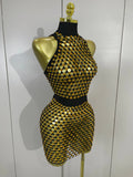 Sexy Nightclub Bar Photoshoot Stage Costumes Sparkly Diamond Mesh See Through Mini Dress Women Evening Party Club Birthday Dress