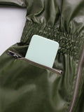 Simpel Basics Patchwork Belt Leather Jacekt for Women Lapel Long Sleeve Spliced Zippers Casual Office Coats Female