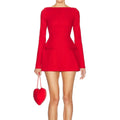 Bows Splice Long Sleeve Mini Dress Elegant Office Woman Solid Bodycon Club Party Dresses 2024 Autumn High Waist Fashion