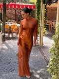 Women Sheer Lace Satin Mermaid Maxi Gown High Neck Long Sleeve Cutout Back Slim Fit Robe Formal Wedding Party 2026New Hot Gowns