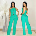 Women's Elegant Button Strapless Sleeveless Irregular Jumpsuits One Piece Metal Button Decor Overalls Outfit Night Clubwear