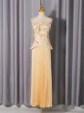 Elegant Two Piece Sets For Women Solid Splicing Embroidered Flower Strapless Top+Pleated Long Skirt Set Female New