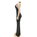 Rhinestone Splicing Halter Deep V-neck Open Back Maxi Dress Women Sexy Night Club Party Long Dresses Vestidos