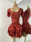 Sexy Women Short Sleeve Sparkly Sequins Stage Dress Luxury Evening Party Nightclub Performance Costume Stage Wear