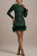 Solid Spliced Sequines Slimming Dresses for Women O Neck Long Sleeve Temperament Dress Female Fashion New