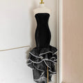 Vintage Luxurous Fishtail Dress for Women Strapless Sleeveless Spliced Irregular Ruffles Hem Sexy Chic Dresses Female Autumn