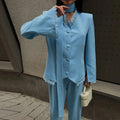Lace Trim Two Piece Set Tie Neck V Neck Waistcoat Slit Sleeve Blazer Wide Leg Trousers 2026 Autumn  Lady Elegant Chic Outfit