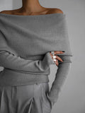 Off Shoulder Women's Knitted Sweater Knitwears Top Long Sleeve Pullovers Jumper Clothing Red Gray Brown Autumn Winter White Pull