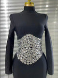 Sparkly Crystals Women Long Sleeve Sexy Bodycon Long Bandage Dress Evening Party Elegant Red Carpet Birthday Fashion Outfit