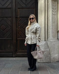 Women Oatmeal Soft Suede Stand Collar Snap Button Pocket Jackets Long Sleeve Coats Autumn Daily Office Party Chic Outerwear 2026