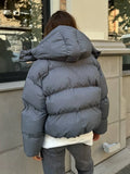 Women Short Hooded Quilted Jacket Oversized Zip Up Full Sleeve Padded Coat Winter Casual Street New Hot Chic Y2k Outerwear 2026