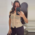 Hollow Out Women's Top Knitted Short Sleeve Stand Collar Cropped Top Daily Casual Wear Y2K Style New Arrival 2026 Summer