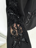 New Fashion 2026 Spring Women's Mesh Splicing Bead Sequin Blazer Wide Legs Chiffon Pants Set Suit Outfit