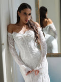 Custom Off Shoulder Long Sleeve Lace Mermaid Wedding Dress Delicate Sweep Train Bridal Gown Formal Wedding Evening Outfit