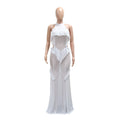 Elegant Halter Neck Long Dress for Women Ruffle Tiered Bodice Side Cutout Sheer Mermaid Skirt Sexy Party Prom Wedding Guest