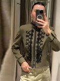 Women Woven Patchwork Napoleon Jacket Shoulder Pad Long Sleeve Hook Closure Street Blazer 2026 Spring Chic Casual Edgy Crop Coat