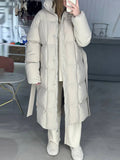 Warm Stand Neck Cotton Long Coats Women Elegant Single Breasted Zipper Belt Lace Up Outwear Female Winter Chic High Streetwear