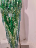 Luxurious Green Rhinestone Sheer Bodysuit Tassel Tail Ideal for Clubbing Festivals and Special Occasions Stage Performance