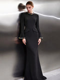Luxury Crystal Flare Sleeve Formal Evening Dress Long Sleeves Slim Women's Gowns Trumpet Elegant Wedding Party Dress