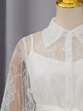 White Two Piece Set for Women Lapel Flare Sleeve Spliced Ruffles Lace Blouse High Waist Simpel Vest Dress Fairy Suit Female