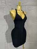 Neck-length V-neck Bandaged Halter Dress with A Fitted Bottom Hem  Sleeveless Form-fitting Cocktail Dress for Formal Parties
