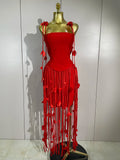 Elegant Pink Strapless Sexy Long Tassel Bandage Dress Women Celebrity Evening Party Luxury Birthday Cocktail Dress Stage Wear