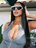 Distressed Style Denim 2 Piece Set Women Zipper Cardigan Sleeveless Crop Top+Skinny Shorts Hottie Street Hipster Suit