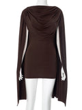 Shawl Patchwork Dress Women Ruched Elegant o-Neck Skinny Sleeveless Vacation Fashion Trend Casual Simple Mini Bodycon