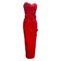 Pink Red Color Women Sexy Strapless Off the Shoulder Florals Bodycon Long Bandage Dress Celebrate Fashion Evening Party Outfit