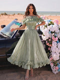 2026 Solid Elegant Spliced Ruffles Dresses For Women Off Shoulder Sling High Waist Long Dress Female Clothing Fashion