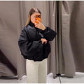 High Street Women's Bomber Jacket Coat Loose Fit Stand Collar Long Sleeve Crop Tops 2026 New Lady Outerwear Casual Daily Outfit