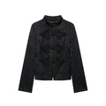 Jacquard Women's Jackets Stand Collar Frog Button Top Long Sleeve Short Black 2026 New Casual Daily Commute Ladies Outerwears