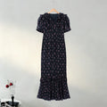 Floral Puff Sleeves Maxi Dresses Women's Slim Waist-cinching Hip-wrap V-neck Dress 2026 New Ladies Summer Vacation Outwear