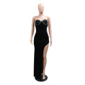 Sexy Evening Party Dresses Women Strapless Diamonds Crystal High Side Split Ruched Bodycon Maxi Women Birthday Clubwear