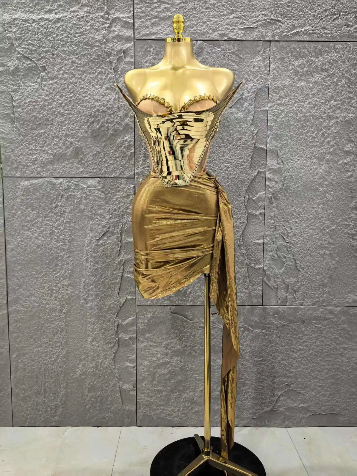 Sophisticated Gold Silver Color Strapless Shinning Crytsal 2 Pieces Bodycon Mini Dress Celebrate Nightclub Party Birthday Wear
