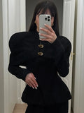 Black Luxurious Coat for Women V Neck Long Sleeve Patchwork Buttons Tunic Cape Style Short Jacket Female Autumn New