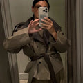 Grey Contrast Cropped Trench Coat Women Lapel Double Breasted Jacket Lady Autumn Winter Daily Lady Streetwear Outerwear 2026 New