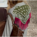 Women Bandana Print Blazer Jacket Triangle Scarf Tassel Fringe Back Loose Suit Coat 2026 Fashion Casual Office Lady Chic Jacket