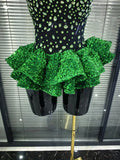 Shining Green Sequins Women Sexy Mesh See Through Bodycon Bodysuit Celebrate Nightclub Party Performance Costumes Stage Wear