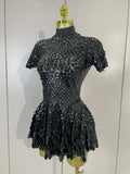 Sparkly Sequins Bodysuit Short Dress Women Sexy Nightclub Dancer DJ Stage Performance Wear Luxury Birthday Party Festival Outfit