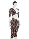 Polka Dot Print 3-Piece Set Women Headband+v-Neck Crop Tops+v-Waist Short Summer Fashion Classic Hottie Streetwear