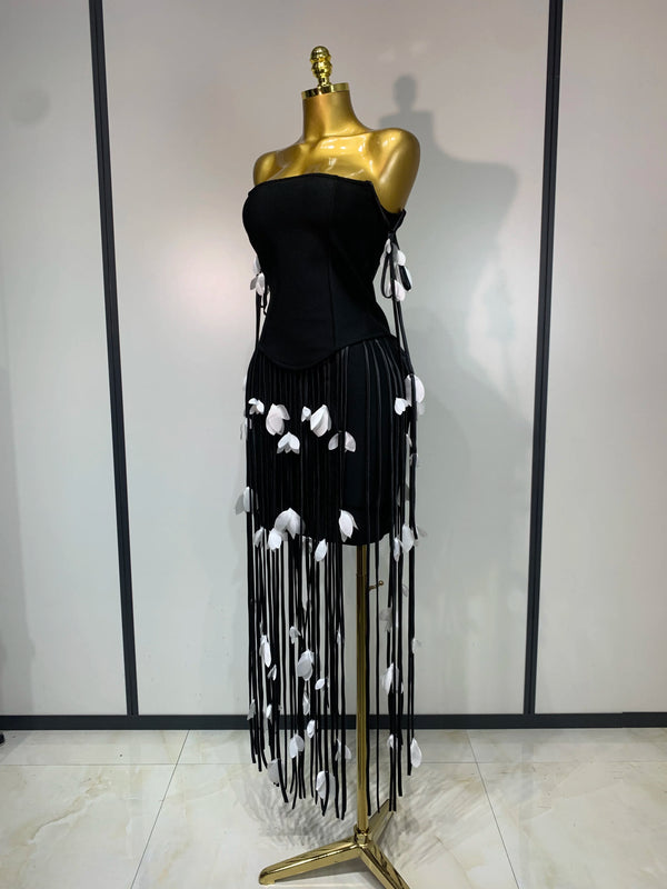 Women Sexy Off Shoulder Tassels Bodycon Bandage Dresses Elegant Evening Party Luxury Birthday Cocktail Wedding Guest Gowns