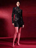 Heavy industry bead Diamonds Slim mini Dresses For Women Stand Neck long Sleeves High Waist Temperament Mini Dress Female